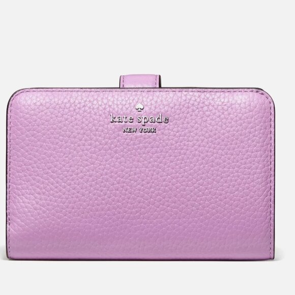 New Kate Spade Lena Medium Compact Bifold Wallet Pebble Leather Wisteria - Picture 2 of 4